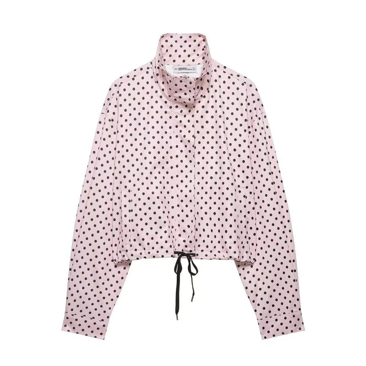 Ladies short-cut rain jacket with polka dot pattern and adjustable drawstring Mune Fashion