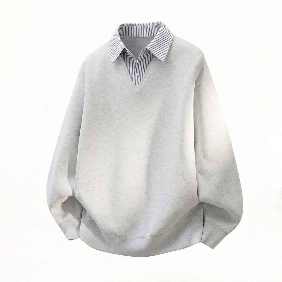 Unisex Oversized Sweater in Layered Look with Integrated Shirt Collar and V-Neck Mune Fashion