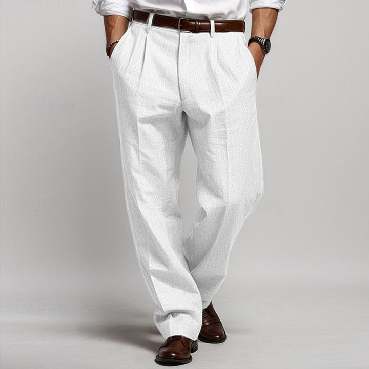 Men's Linen Blend Pleated Pants with Wide Leg and High Waist Mune Fashion
