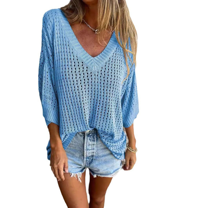 Women's airy knitted V-neck pullover in oversized cut Mune Fashion