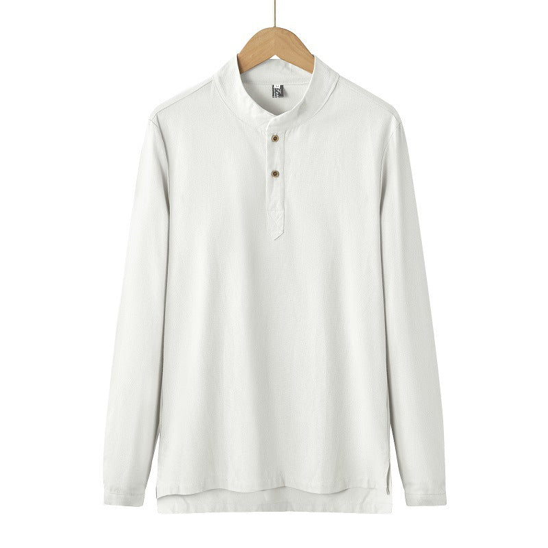 Men's long-sleeved Henley shirt with stand-up collar and concealed button placket made of cotton blend Mune Fashion