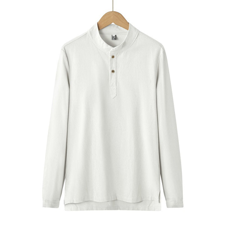 Men's long-sleeved Henley shirt with stand-up collar and concealed button placket made of cotton blend Mune Fashion