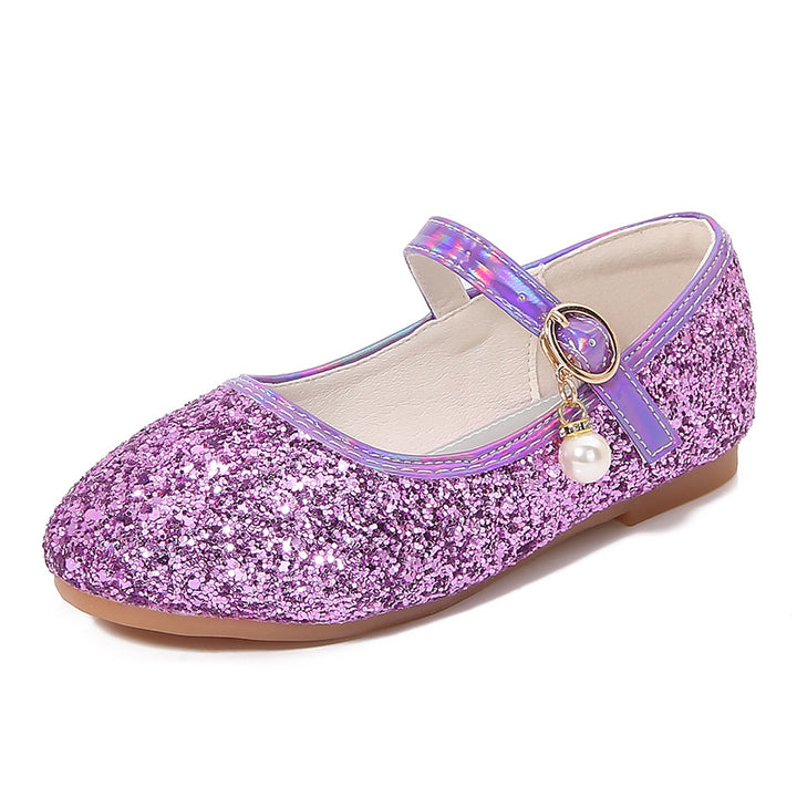 Girl Glittering Mary Jane Ballet Flats with Pearl Application Mune Fashion