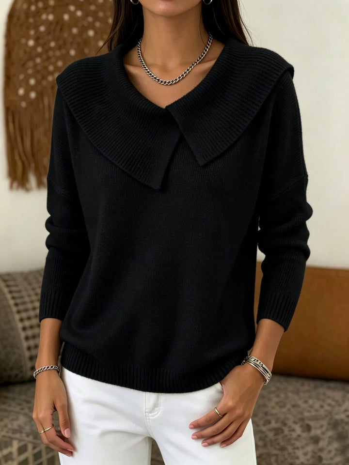 Women Oversized Turtleneck Sweater with Asymmetric Shawl Collar Mune Fashion