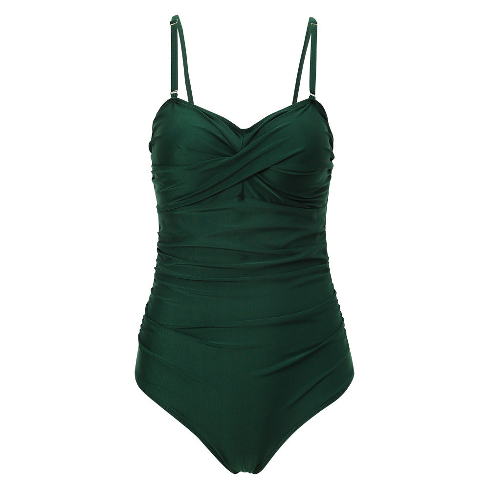 Women One-Piece Wrap Swimsuit with Striped Pattern Mune Fashion