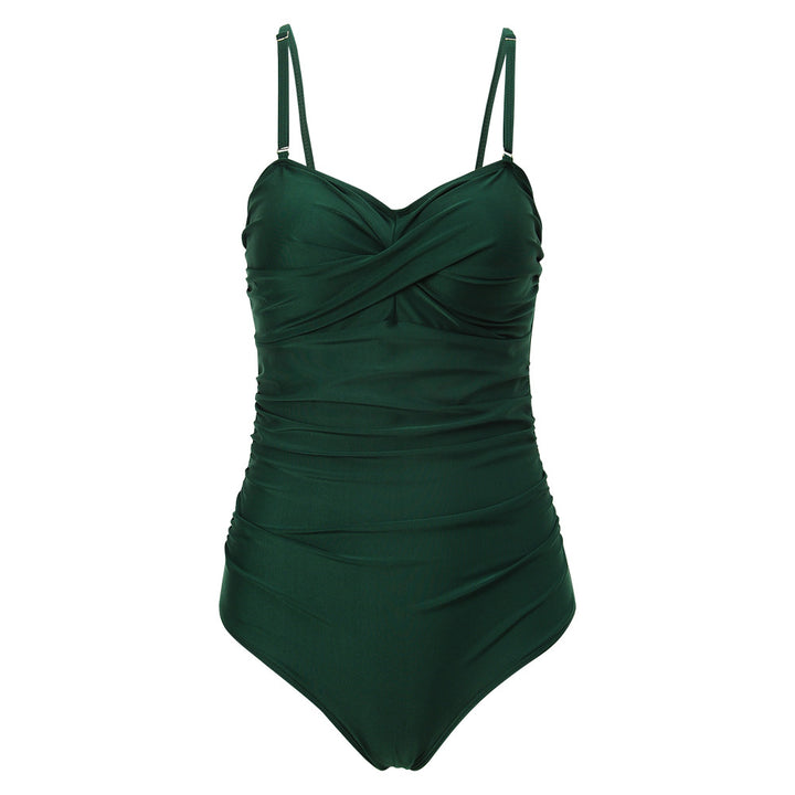 Women One-Piece Wrap Swimsuit with Striped Pattern Mune Fashion