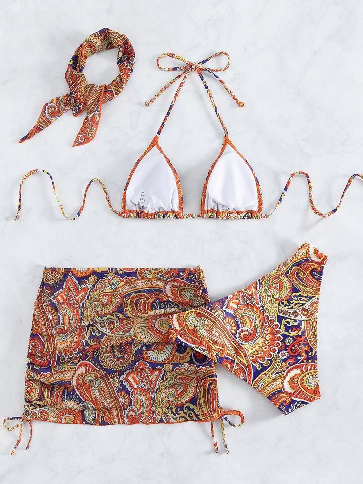 Women's Bikini Set with trendy paisley pattern and adjustable skirt Mune Fashion