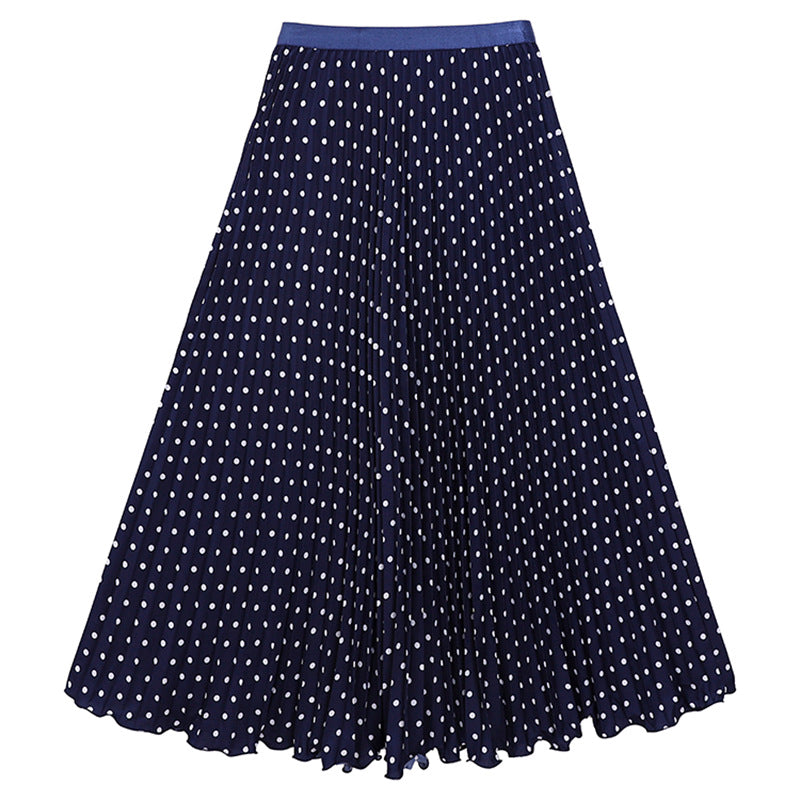 Women's pleated circle midi skirt in retro polka dot design with elastic comfort waistband Mune Fashion