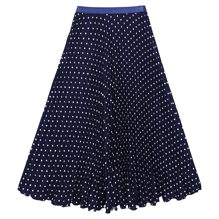Women's pleated circle midi skirt in retro polka dot design with elastic comfort waistband Mune Fashion