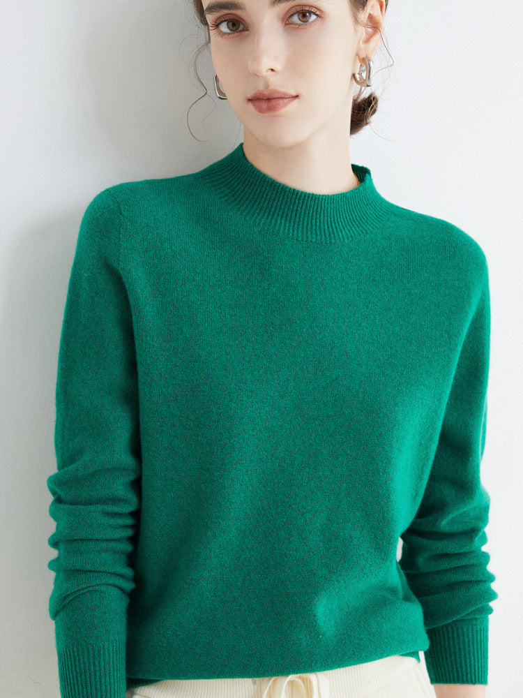 Women's Short Mock Neck Sweater in Cashmere Look with Light Fuzzy Texture Mune Fashion