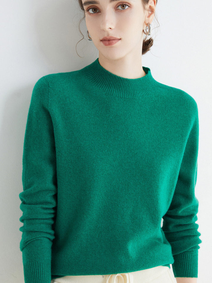 Women's Short Mock Neck Sweater in Cashmere Look with Light Fuzzy Texture Mune Fashion