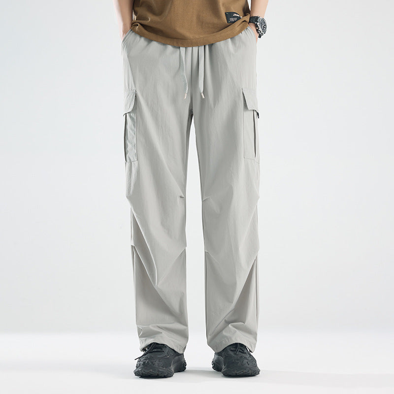 Men's Wide Tech Cargo Pants with Utility Pockets and Adjustable Waist Mune Fashion