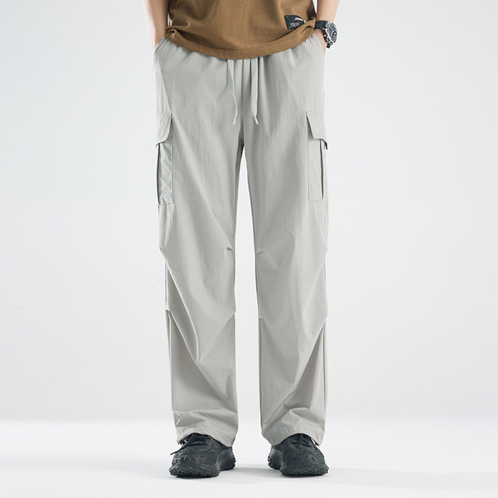 Men's Wide Tech Cargo Pants with Utility Pockets and Adjustable Waist Mune Fashion