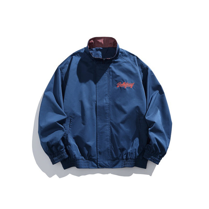 Unisex Lightweight Boxy Blouson Jacket with Stand-up Collar, Elastic Cuffs and Embroidered Chest Detail Mune Fashion