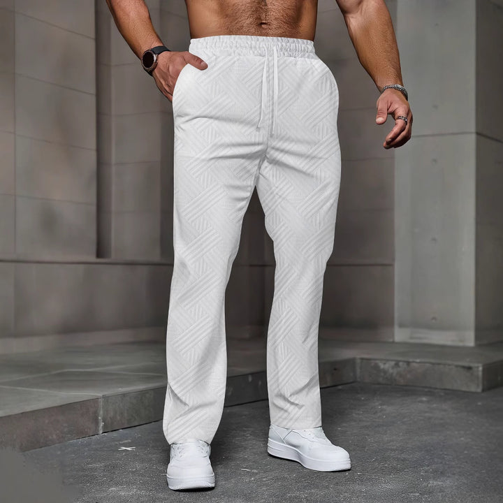 Men's textured relaxed joggers with geometric jacquard, elastic drawstring, and straight leg Mune Fashion