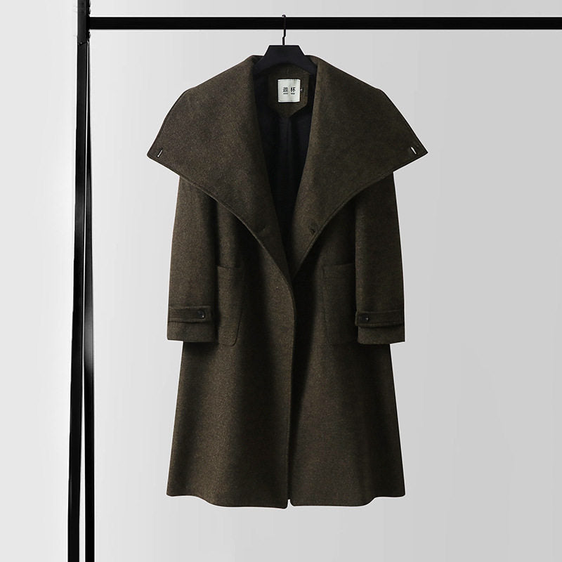 Women's Oversized Wool Blend Coat with Wide Shawl Collar and Patch Pockets Mune Fashion