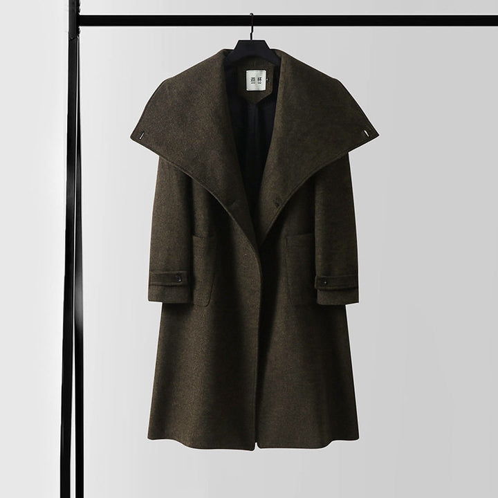 Women's Oversized Wool Blend Coat with Wide Shawl Collar and Patch Pockets Mune Fashion