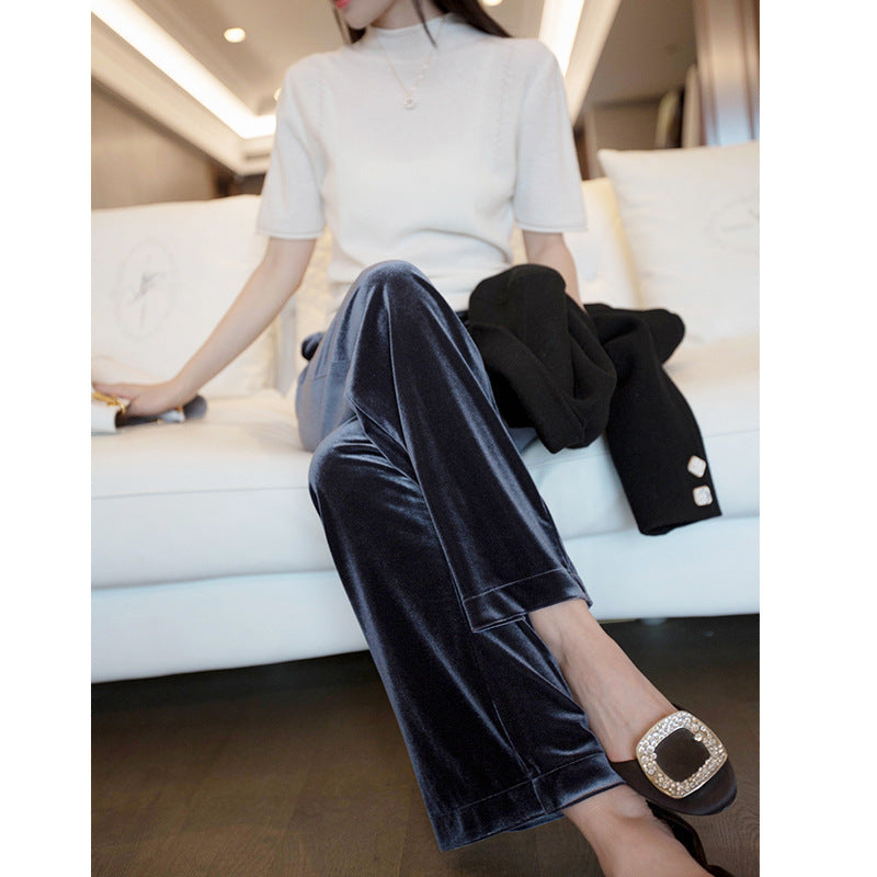 Women Elegant and Wide Pleated Fabric Pants Mune Fashion