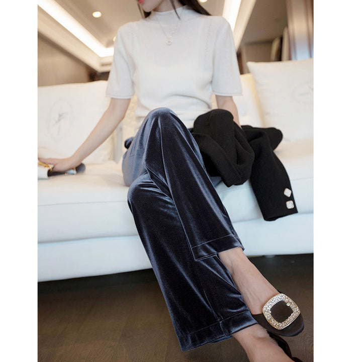 Women Elegant and Wide Pleated Fabric Pants Mune Fashion