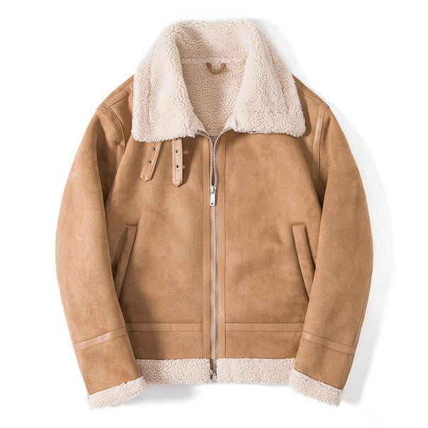 Men's Sheepskin Look Pilot Jacket with Teddy Lining and Leather Trim Mune Fashion