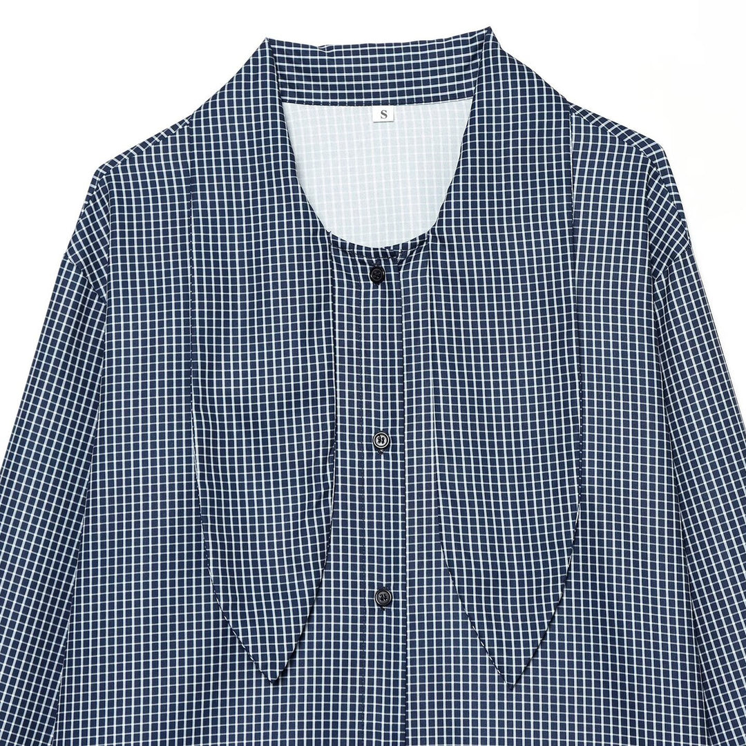 Women’s checkered blouse with bow collar and full button closure Mune Fashion