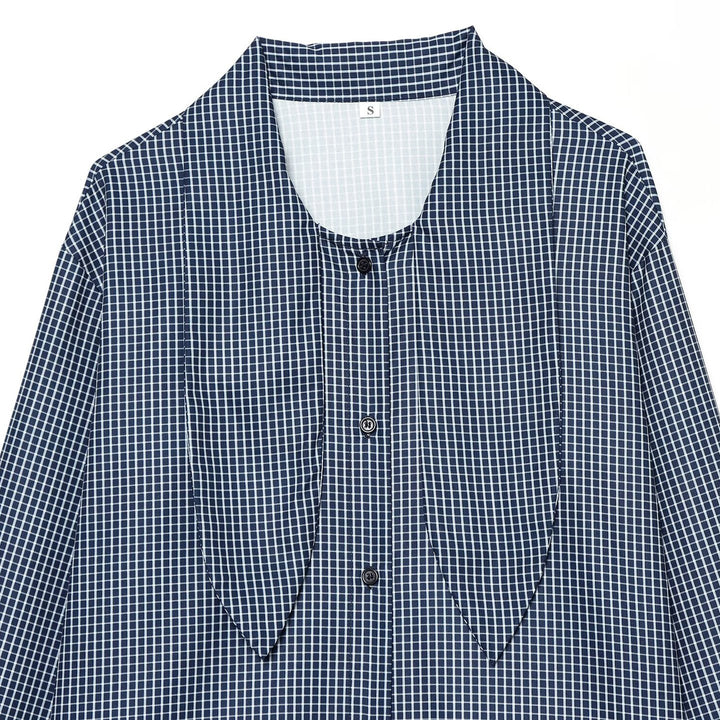 Women’s checkered blouse with bow collar and full button closure Mune Fashion