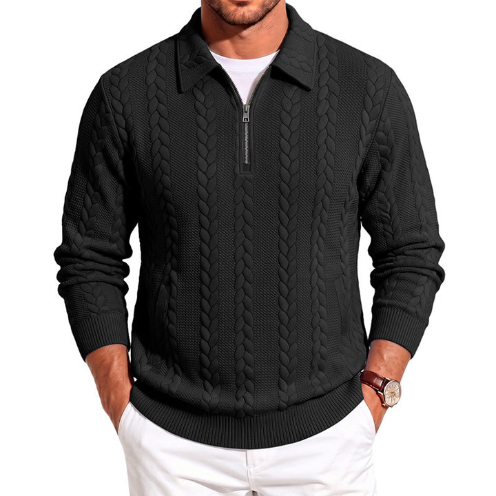 Men's polo collar knit sweater with cable structure and half zip Mune Fashion