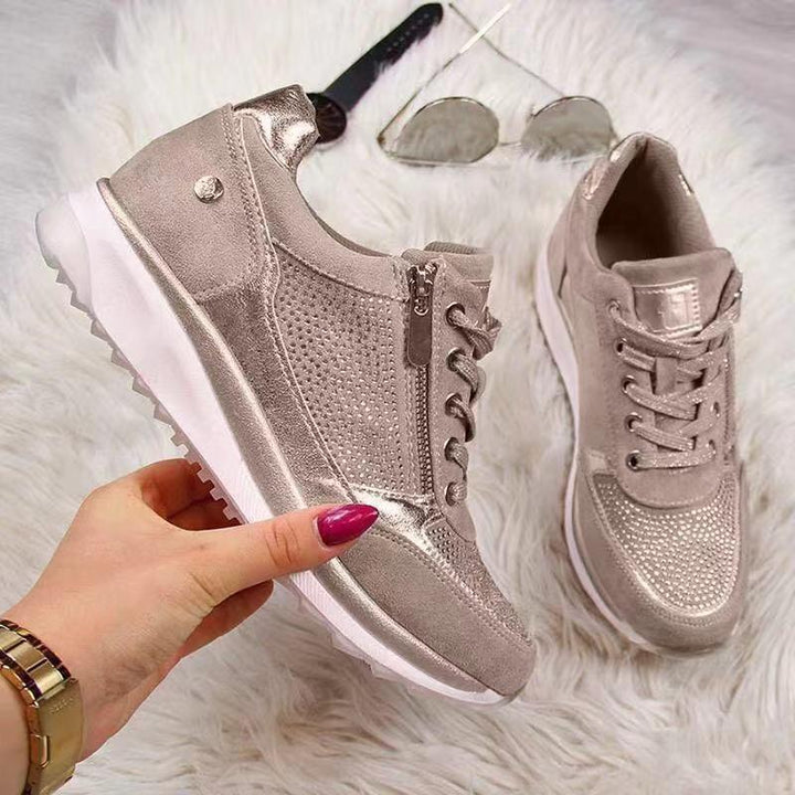 Women's Comfortable Platform Sneakers with Zipper Mesh and Suede Details Shock-Absorbing Comfort Sole Mune Fashion