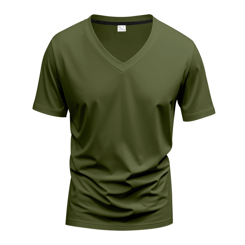 Men's classic V-neck T-shirt made of fine cotton jersey with reinforced neckband and double stitching Mune Fashion
