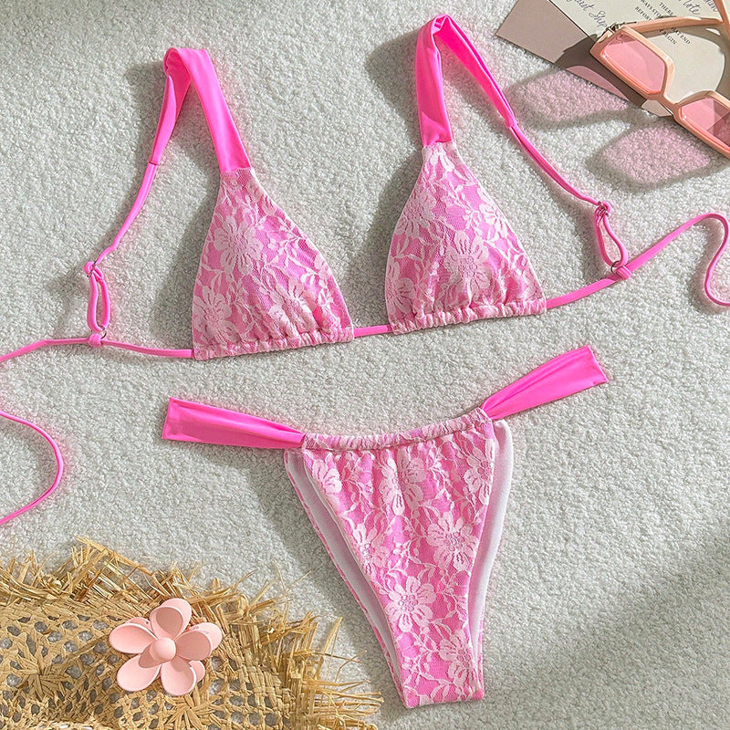 Women's triangle bikini with floral spandex pattern and adjustable straps Mune Fashion