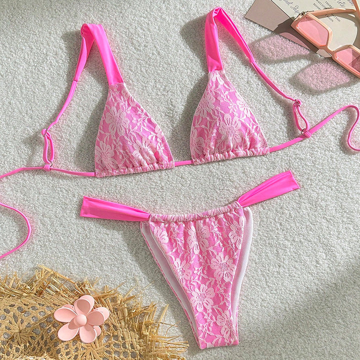 Women's triangle bikini with floral spandex pattern and adjustable straps Mune Fashion