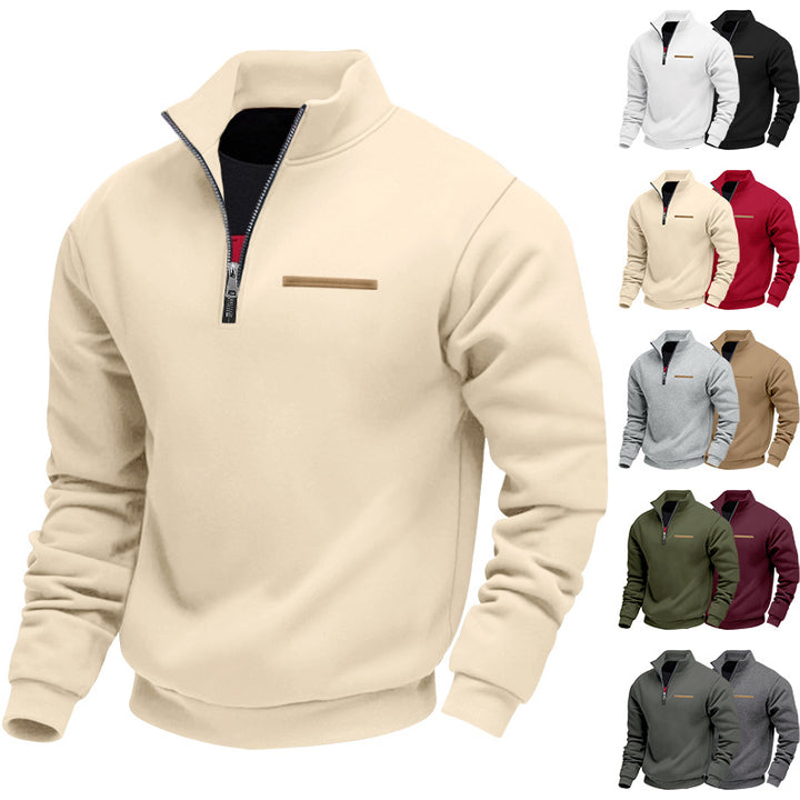 Men's comfortable half-zip fleece pullover with stand-up collar and elastic cuffs Mune Fashion