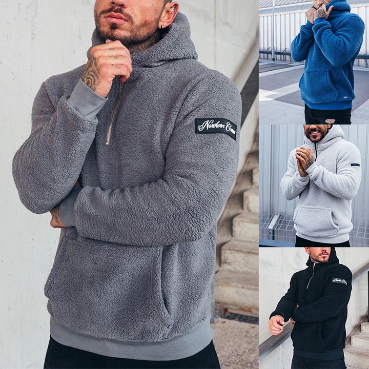 Men's nan sporty teddy fleece hoodie with slim fit and kangaroo pocket Mune Fashion