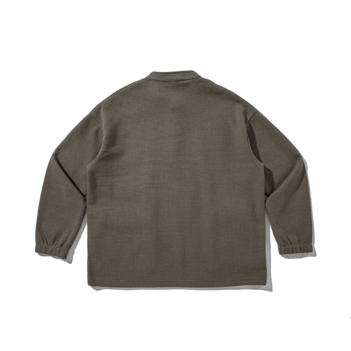 Men's Waffle Knit Henley Sweater with Stand Collar, Snap Placket, and Large Utility Pockets Mune Fashion