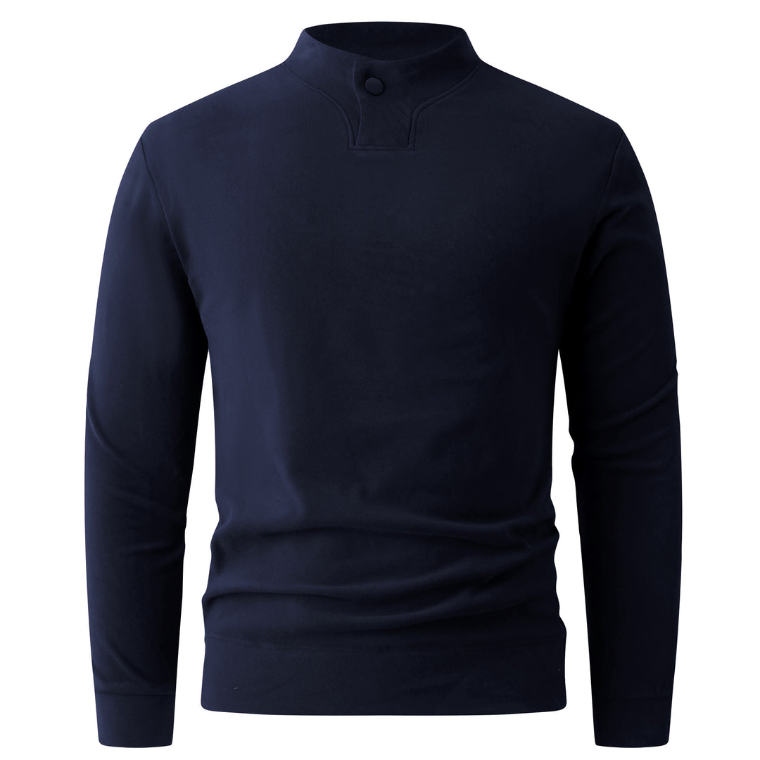 Men's Long Sleeve Shirt with Narrow Stand Collar and Button Closure Mune Fashion