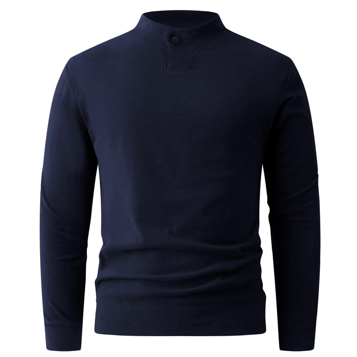 Men's Long Sleeve Shirt with Narrow Stand Collar and Button Closure Mune Fashion
