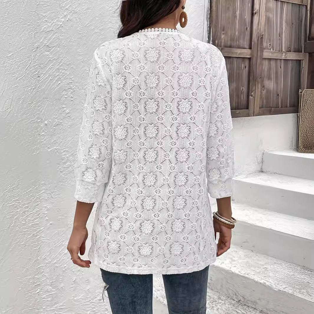 Women’s airy lace kimono beach cardigan with crocheted trim Mune Fashion