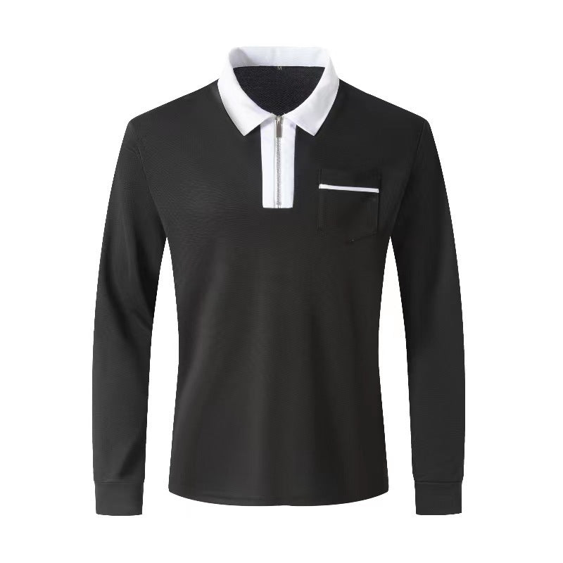 Men's Long Sleeve Polo Shirt with Half Zip, Contrast Collar & Chest Pocket Mune Fashion