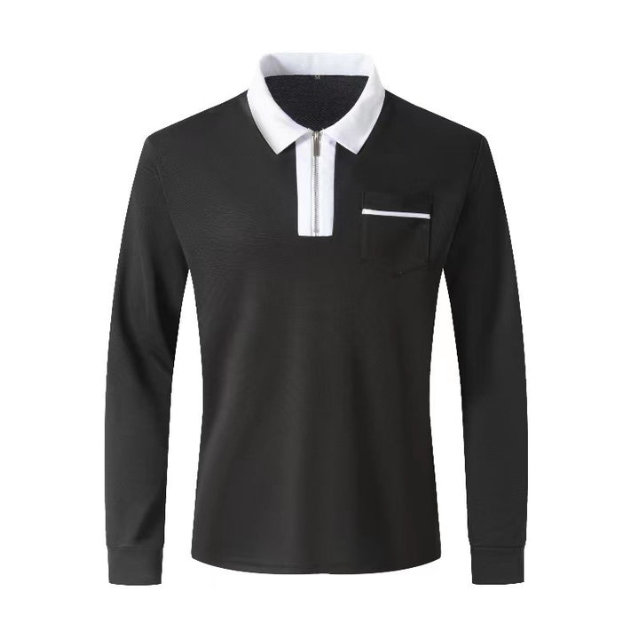 Men's Long Sleeve Polo Shirt with Half Zip, Contrast Collar & Chest Pocket Mune Fashion