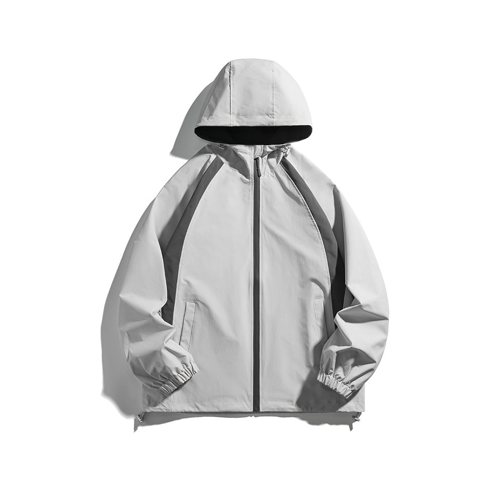 Men's hooded windbreaker in sporty color block design with adjustable hem Mune Fashion