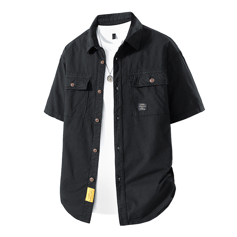 Herren Kurzarm-Fieldshirt im Overshirt-Look mit doppelten Brustklappen, verstärkten Nähten und gerundetem Saum Mune Fashion