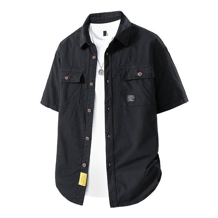 Herren Kurzarm-Fieldshirt im Overshirt-Look mit doppelten Brustklappen, verstärkten Nähten und gerundetem Saum Mune Fashion
