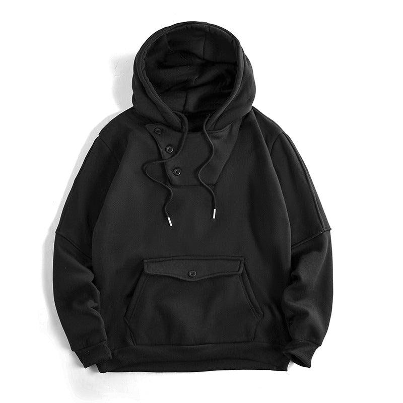 Men's Oversized Cotton Fleece Hoodie with Asymmetric Button Placket and Patch Kangaroo Pocket Mune Fashion