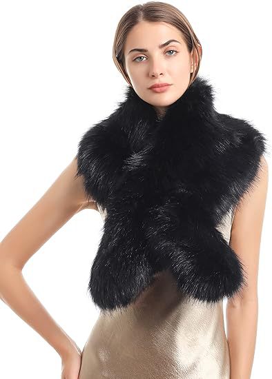 Women's Removable Faux Fur Stole with Voluminous Shawl Collar Mune Fashion