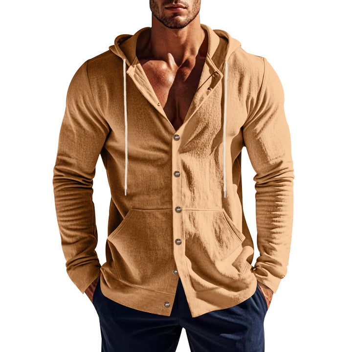 Men's hooded button jacket made of cotton blend slim fit with kangaroo pocket Mune Fashion