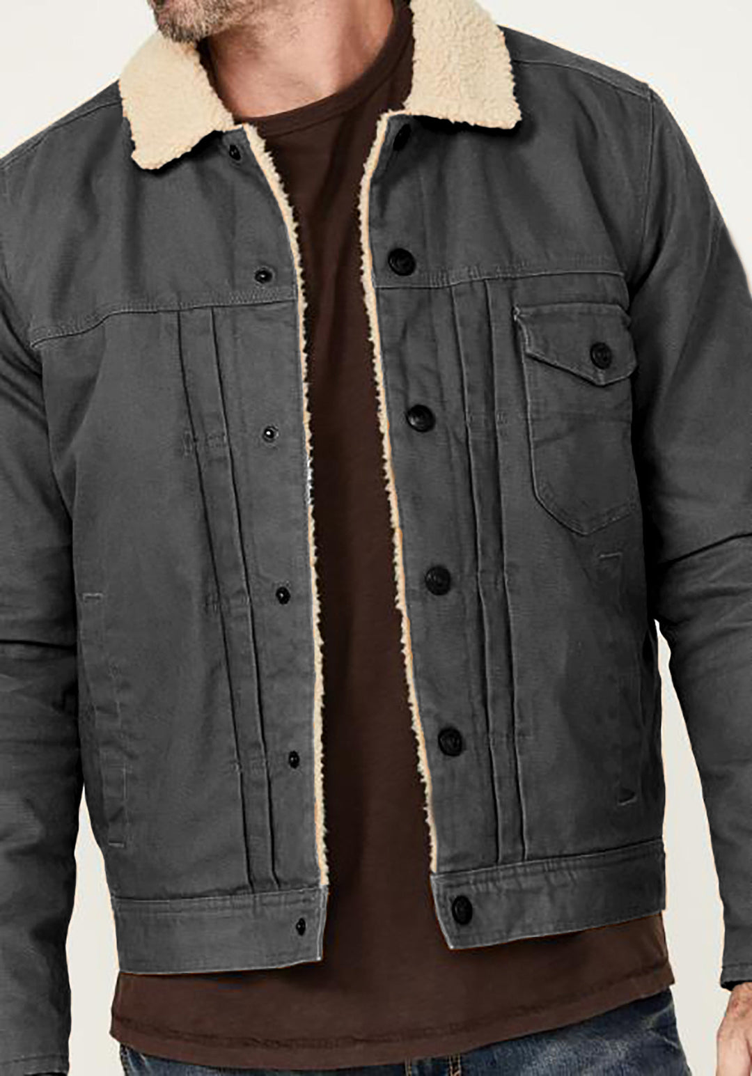 Men's Sherpa-lined trucker jacket with faux fur collar Mune Fashion