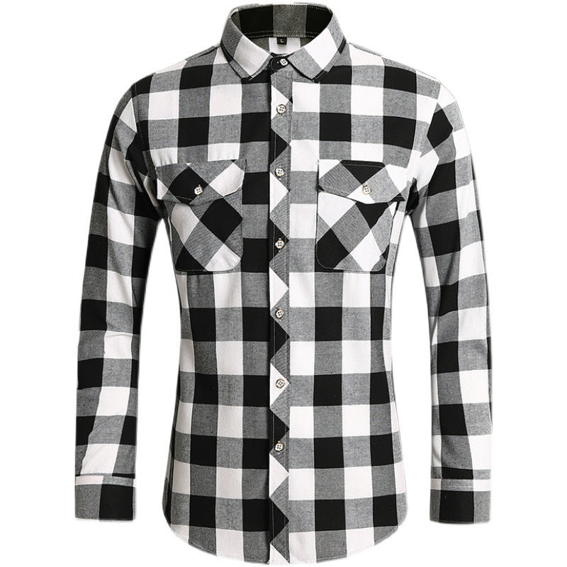 Men's checkered flannel shirt with double breast pockets and kent collar Mune Fashion