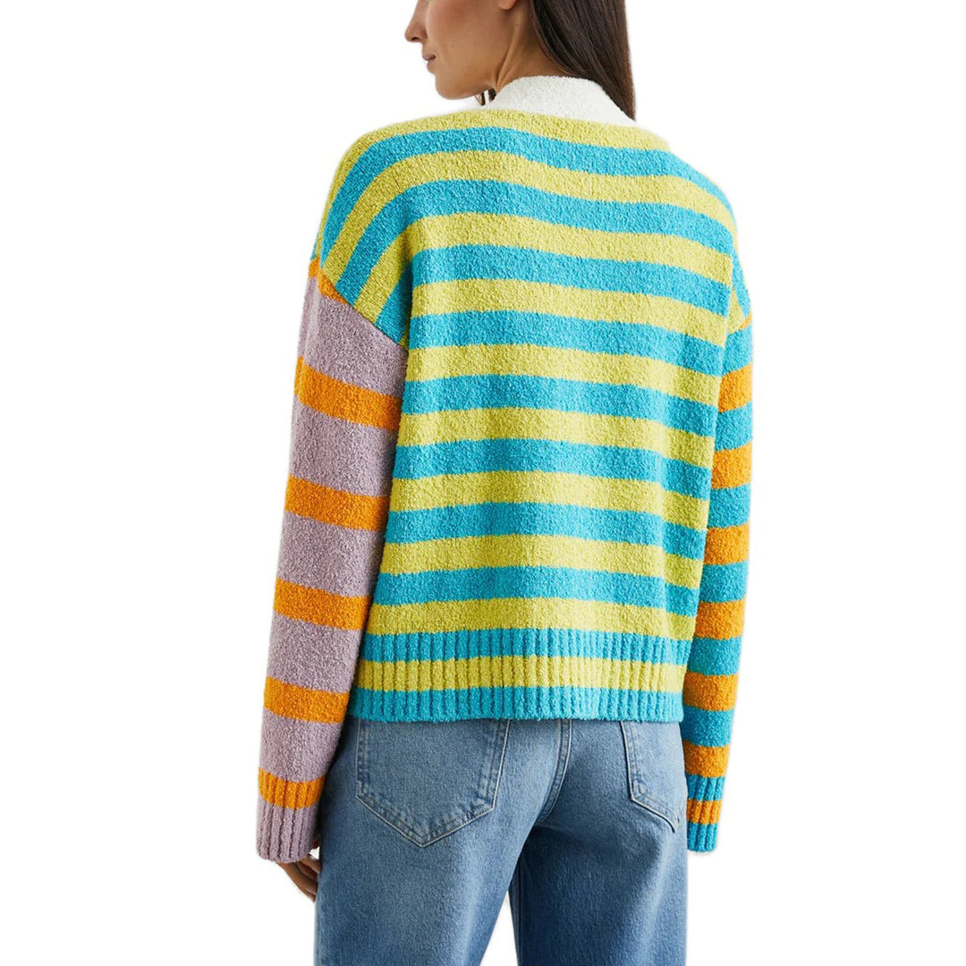 Women’s loose striped terry cardigan with V-neck and button placket Mune Fashion