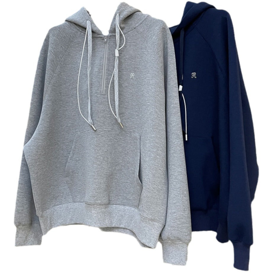 Women's Oversized Hoodie with Half Zip, Kangaroo Pocket and Relaxed Fit Mune Fashion