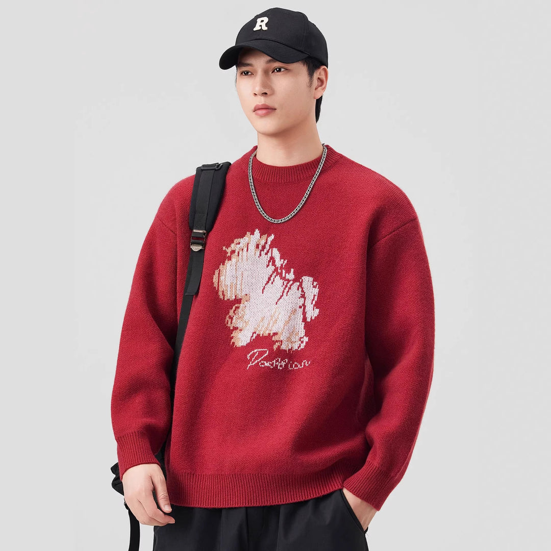 Damen Oversize-Strickpullover mit Jacquard-Hundemotiv und geripptem Saum Mune Fashion